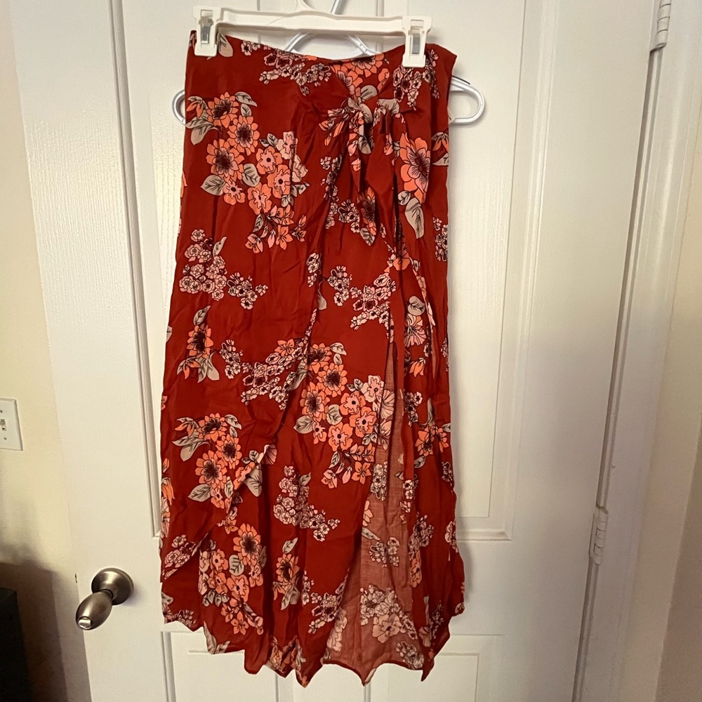 Free People Floral Wrap Midi-Skirt w/ Slit